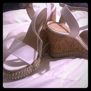 Size 9 white cork studded wedges NEVER BEEN WORN